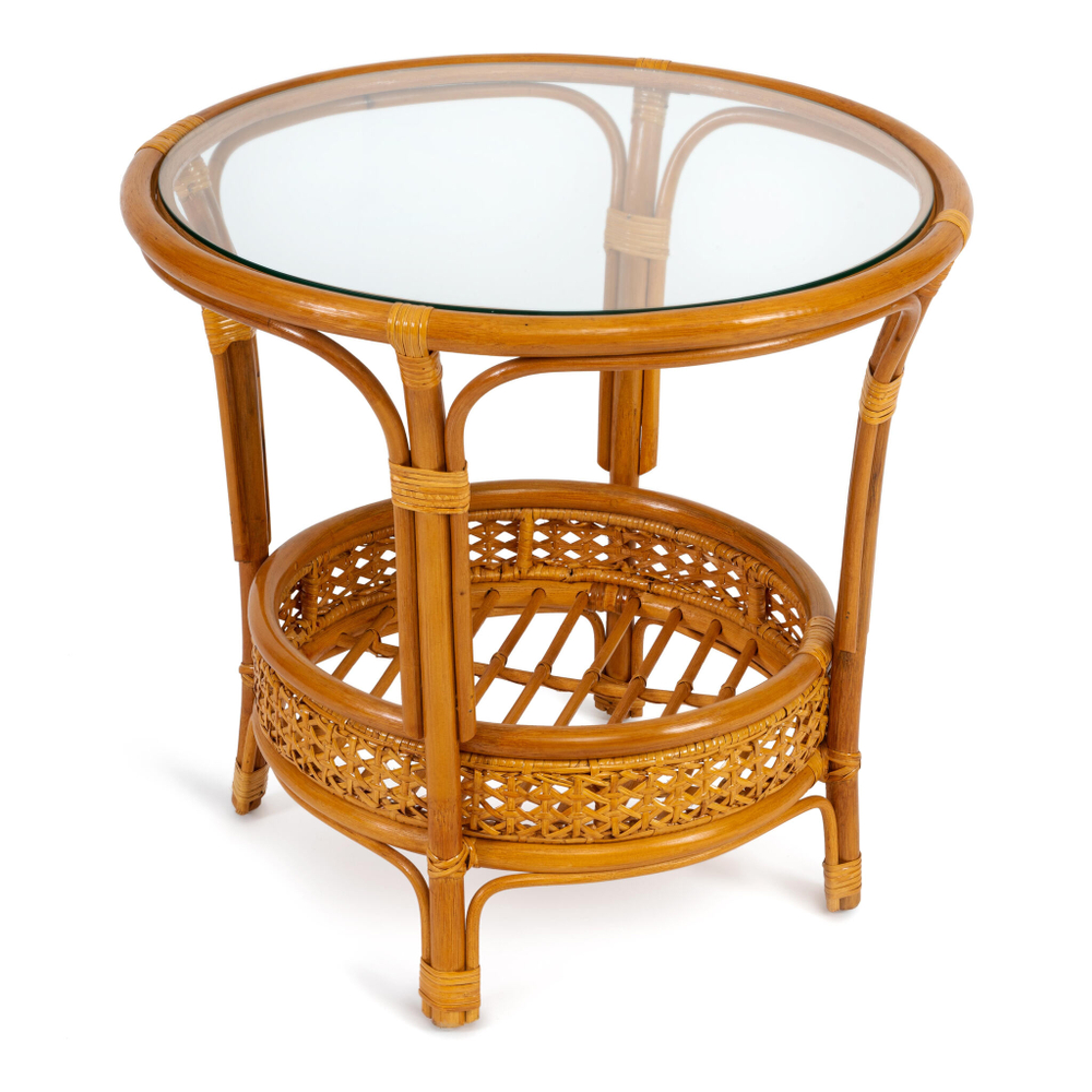 Комплект "PELANGI"  02/15 ( стол со стеклом + 4 кресла ) [без подушек] ротанг, кресло 65х65х77см, стол диаметр 64х61см, Honey (мед)