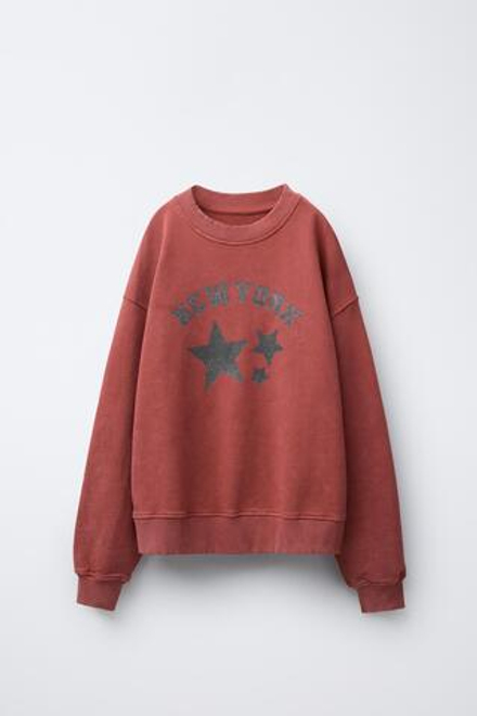 ZARA ТОЛСТОВКА С ПРИНТОМ, КРАСНО-КОРИЧНЕВЫЙ