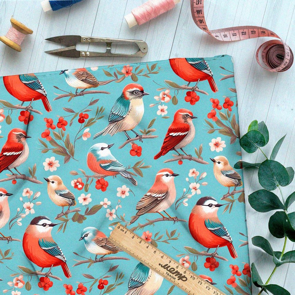 Ткань премиум сатин пернатое разнообразие