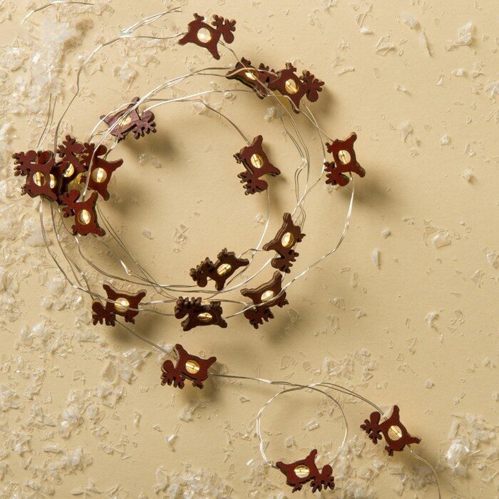 Гирлянда "Нить", роса с насадками "Олень красный", 2 м, LED-20-3V, 2*АА, фиксинг, нить прозрачная, свечение тёплое белое