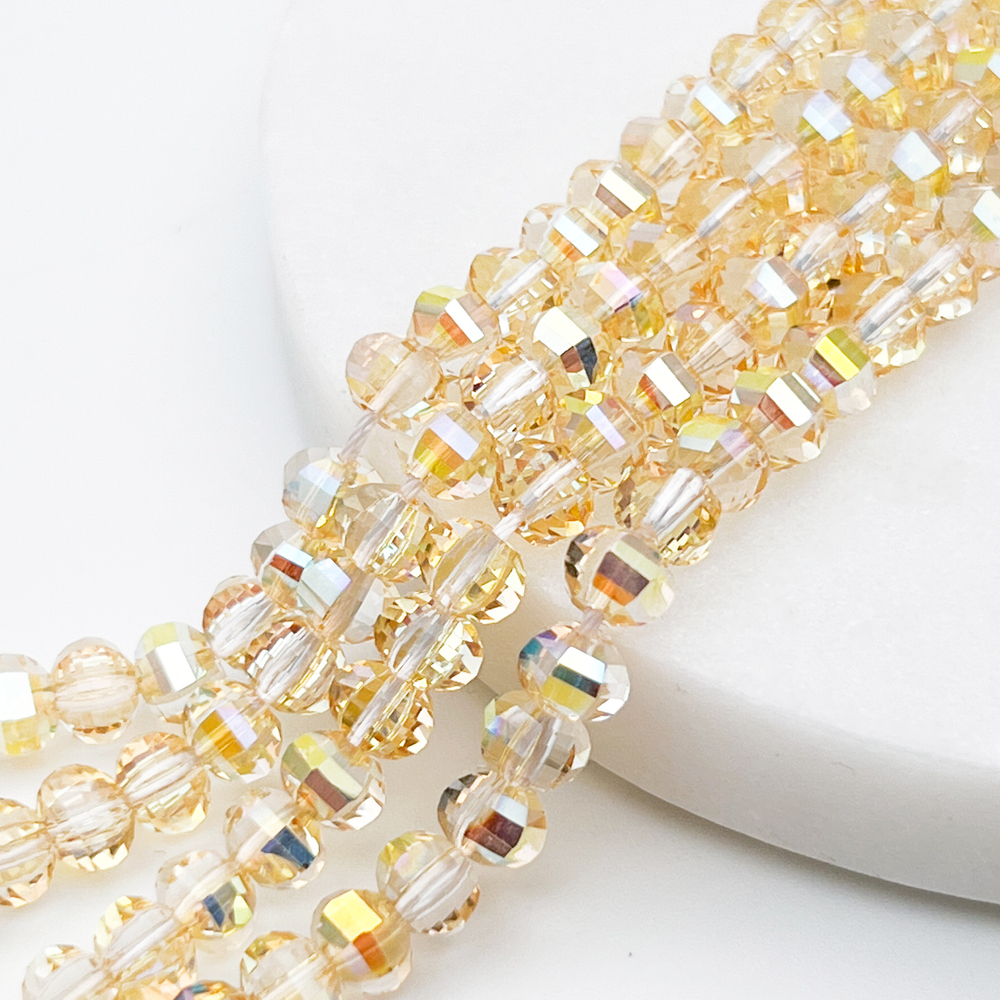 Бусины стекло, цвет желтый АВ, размер 4,5*6 мм, цена за отрезок 19 см (1/2 нити)