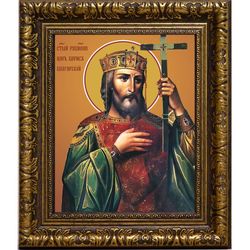 Борис (в Крещении Михаил) Болгарский, равноапостольный царь. Икона на холсте.