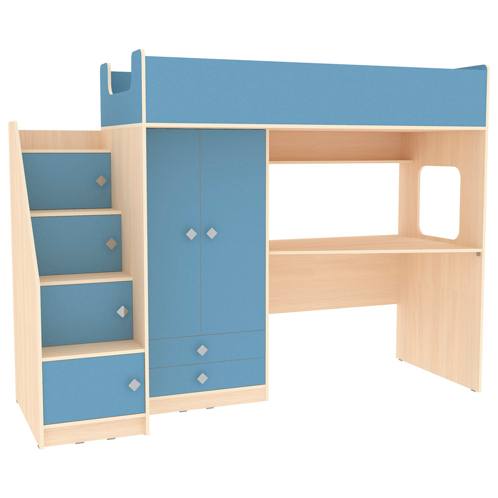 Кровать-чердак КарИВи Л-А606.3 75х190  Дуб Молочный Светло-синий, голубой