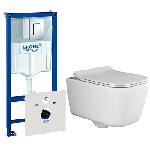 Комплект подвесной безободковый унитаз Ceramica Nova New Day CN3005 с крышкой-сиденьем микролифт + инсталляция Grohe Rapid SL 38775001 4 в 1 с кнопкой смыва