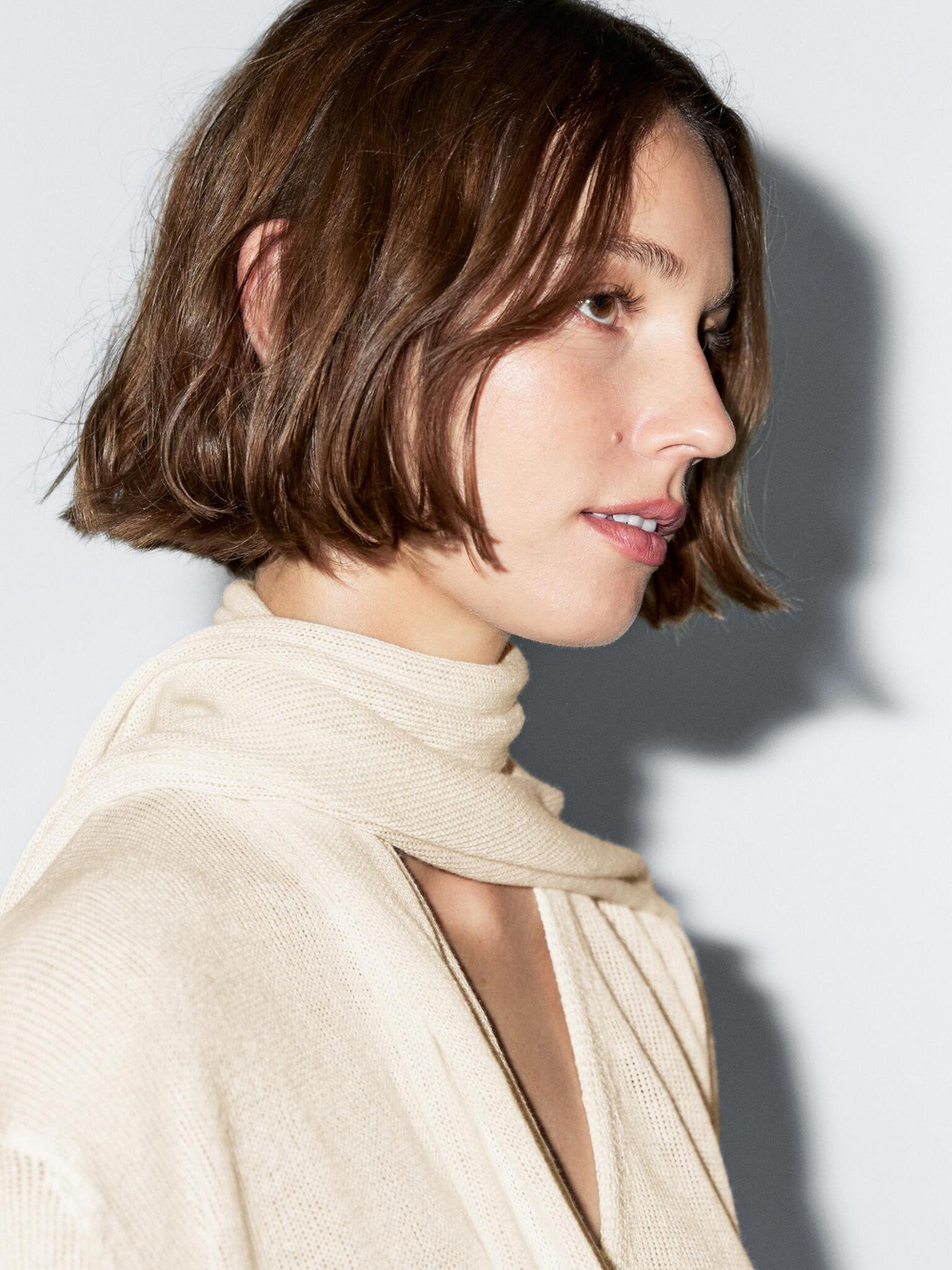 Massimo Dutti Кардиган из смесового льна с шарфом, натуральный, кремовый