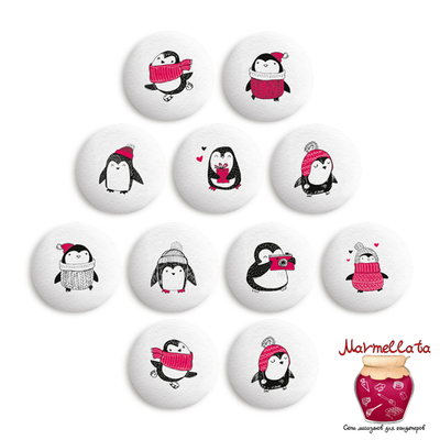 Сахарные фигурки Медальоны ПИНГВИНЫ, d=27 мм, 10 шт.
