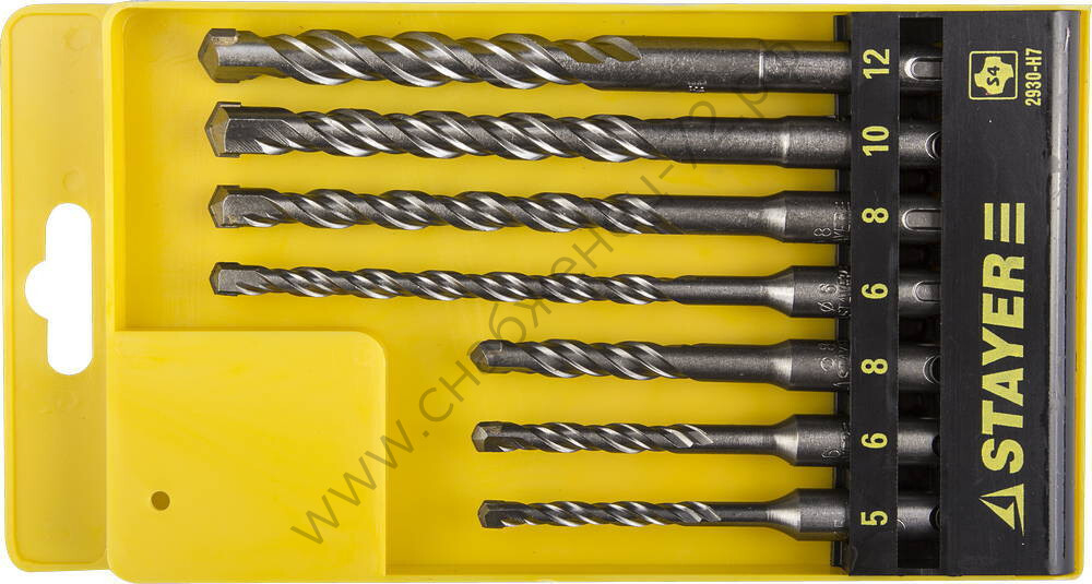 STAYER 7 шт: 5/6/8+R[-36]C:RCx110, 6/8/10/12х160 мм, Набор SDS-plus буров, Professional (2930-H7)