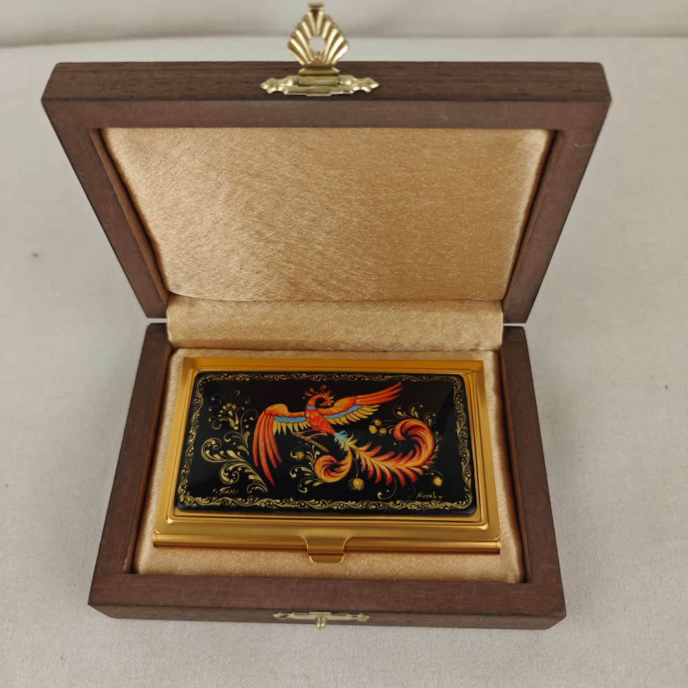 Визитница "Жар-птица" №7 (роспись Палех) желт.