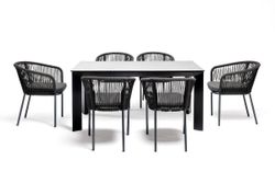 "Венето" обеденная группа на 6 персон со стульями "Марсель", каркас темно-серый, роуп темно-серый