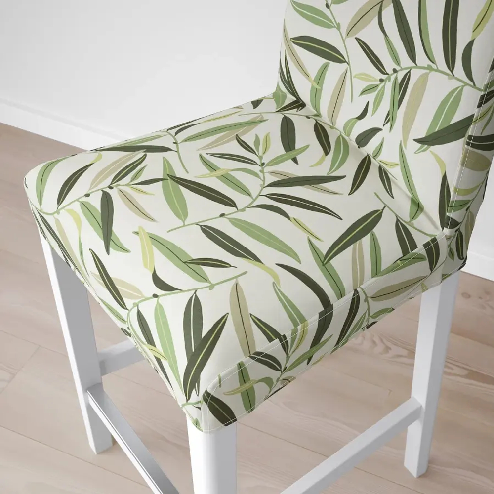 Барный стул со спинкой -  BERGMUND  IKEA/ БЕРГМУНД ИКЕА, 97х45 см, белый с рисунком /белый