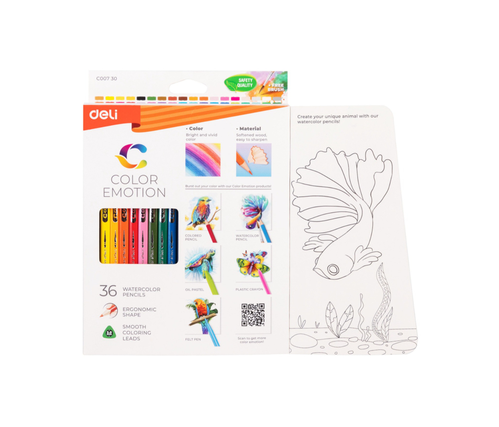 Карандаши акварельные художественные 36цв. Deli Color Emotion, липа EC00730