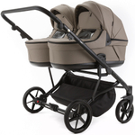 Детская коляска для двойни Adamex Leo Duo Deluxe 3 в 1 DUO-SA9 (Т.БЕЖЕВАЯ КОЖА)