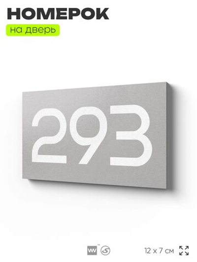 Номер на дверь 293, табличка на дверь для офиса, квартиры, кабинета, аудитории, склада, серая 120х70 мм, Айдентика Технолоджи