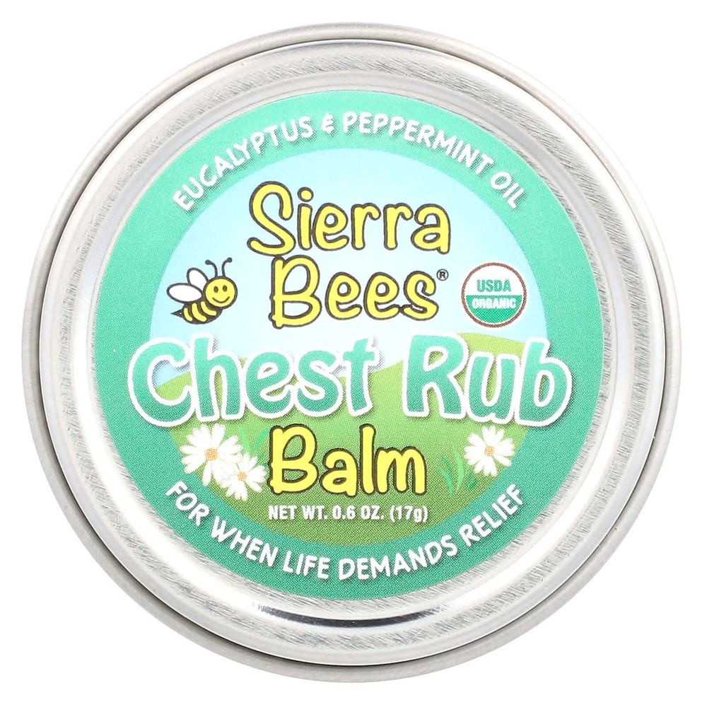 Sierra Bees, Бальзам для втирания в грудь, эвкалипт и перечная мята, 17 г (0,6 унции)