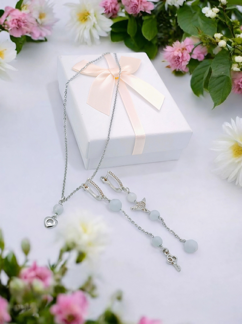 Серьги и подвеска с аквамарином "За облаками"