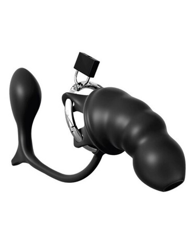 Мужской пояс верности на замочке с анальным плагом Ass-Gasm Cock Blocker (черный) (Цвет: черный)