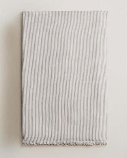 Zara Home плед из хлопка, коричневый, в полоску