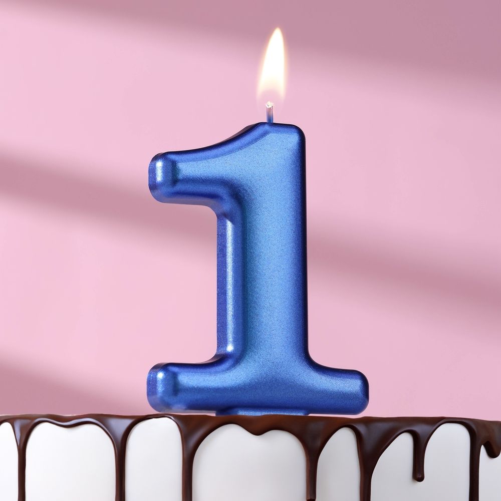 Свеча для торта «Европейская ГИГАНТ», синий металлик, цифра 1