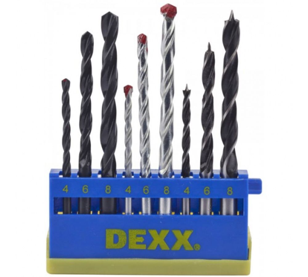 Набор DEXX: сверла комбинированные, по металлу, по дереву, по кирпичу,9предметов
