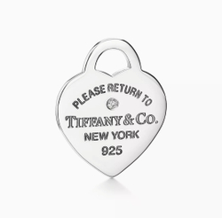Подвеска из серебра Tiffany 💠, 2 сердца с бриллиантом .бирюзовое.