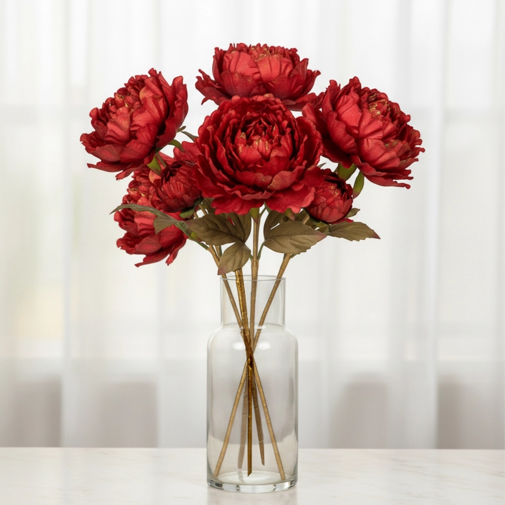 Искусственные цветы «FLOWERS GLAMOUR» 60см Пионы 2 цветка красные