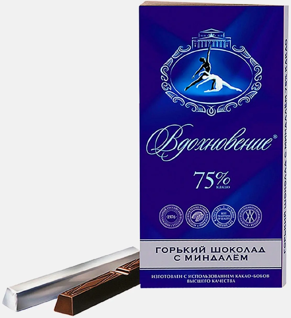 Шоколад Вдохновение горький с миндалем 75% 90г