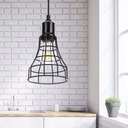 Светильник подвесной ЭРА PL10 BK под лампу E27 высота плафона 200мм подвеса 800мм черный | Подвесы в стиле LOFT