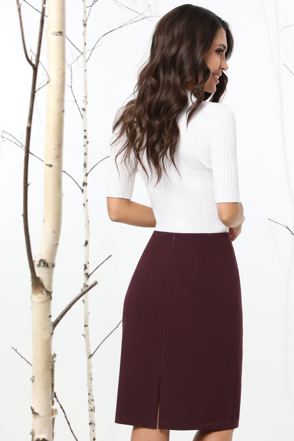 Юбка бордовая с имитацией запаха и пуговицами DStrend (Акция)