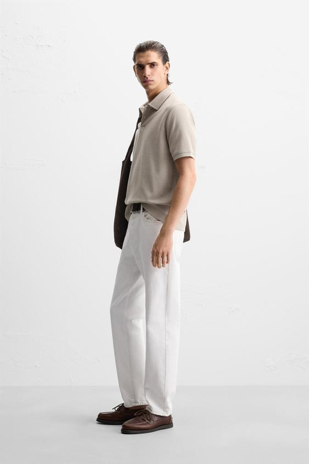 ZARA ПОЛО ИЗ РЕЛЬЕФНОЙ ТКАНИ, СВЕТЛЫЙ РЫЖЕВАТО-КОРИЧНЕВЫЙ