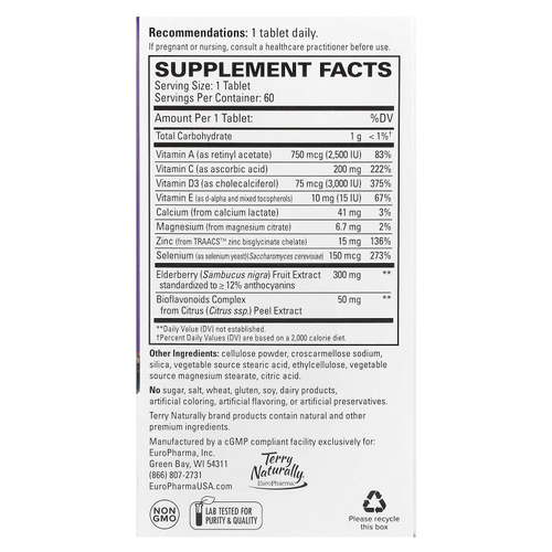 Terry Naturally, ViraPro, смесь для иммунитета из бузины, 60 таблеток