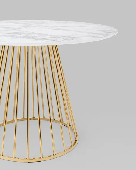 Стол Nels Ø110 см, белый мрамор, золотая ножка