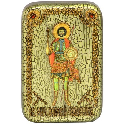 Инкрустированная Икона Святой мученик Валерий Севастийский 15х10см на натуральном дереве, в подарочной коробке
