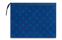 LOUIS VUITTON Pochette Voyage Monogram Eclipse Taiga Leather Mm Pacific Blue