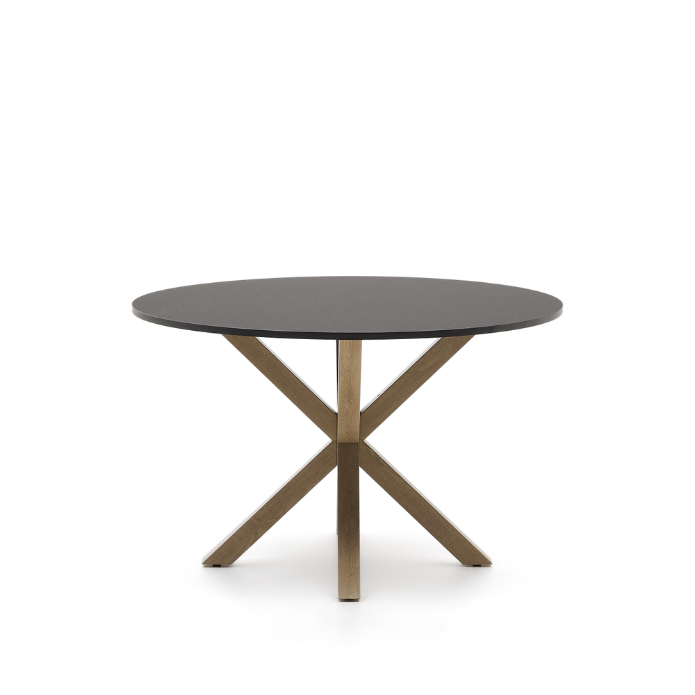 ARYA Стол  Ø 119 с черной столешницей из МДФ на стальных ножках с натуральной отделкой