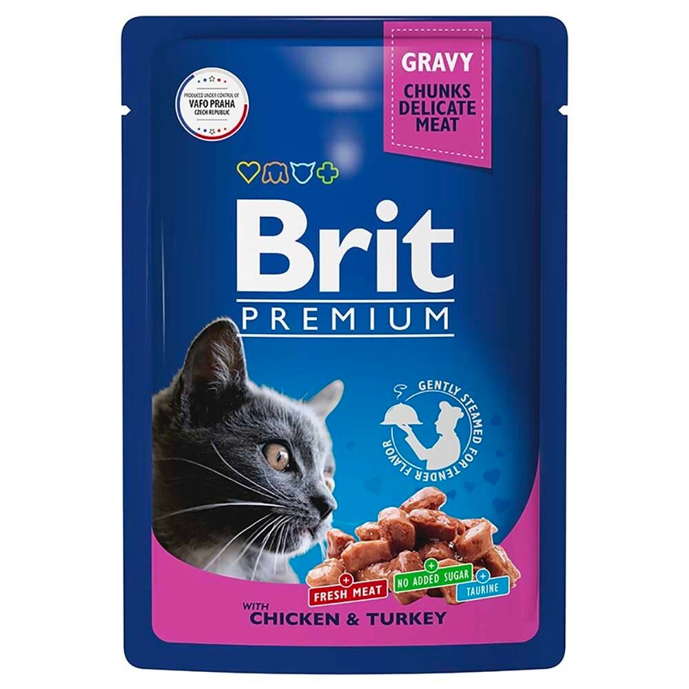 Brit Premium консервы для кошек с цыпленком и индейкой в соусе 85 г (пакетик)