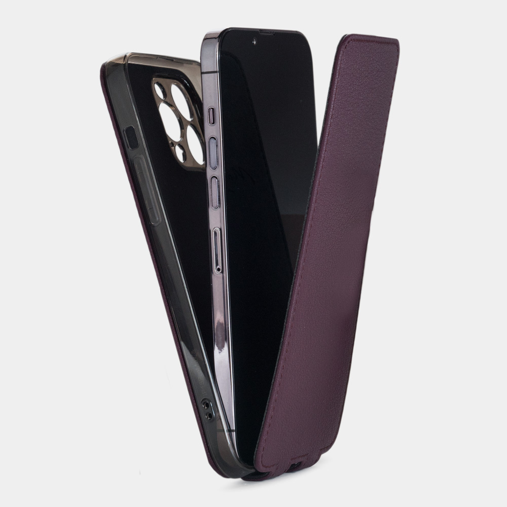 Чехол для iPhone 14 Pro из кожи козы, фиолетового цвета