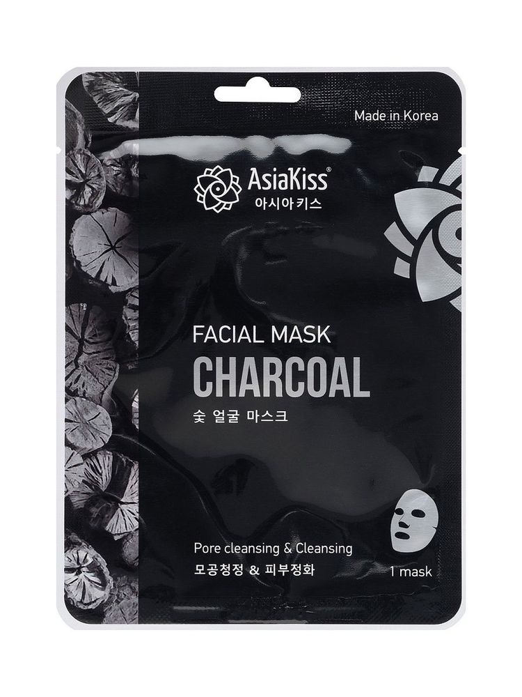 Тканевая маска с древесным углем ASIAKISS Charcoal Facial Mask