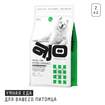 Сухой корм AJO Dog Hypoallergenic для взрослых собак средних и крупных пород, склонных к аллергиям, с гречкой