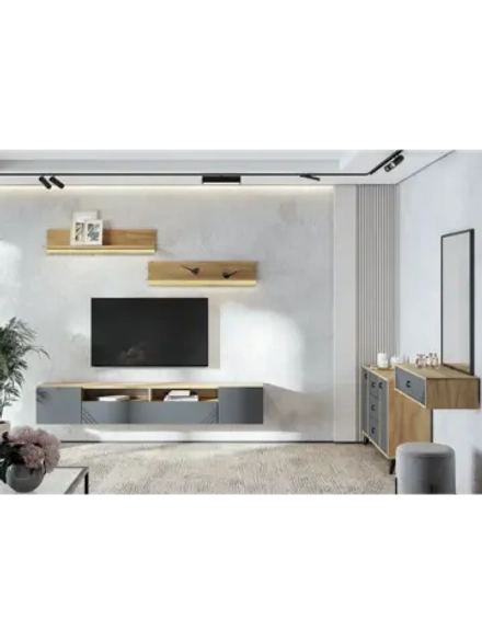 Модульная стенка 2 полки+тумба Дуб Золотой 200х34х35