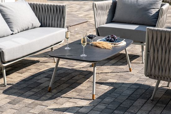 "Монако" лаунж-зона 4-местная из роупа со столом "Верона" (серый гранит), каркас светло-серый, роуп светло-серый