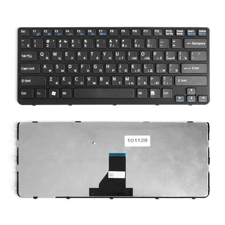 Клавиатура для ноутбука Sony Vaio E14, SVE14 Series (Плоский Enter. Черная, с черной рамкой)