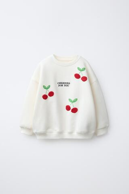 ZARA ТОЛСТОВКА С ВЫШИВКОЙ «ВИШНИ», ЭКРЮ