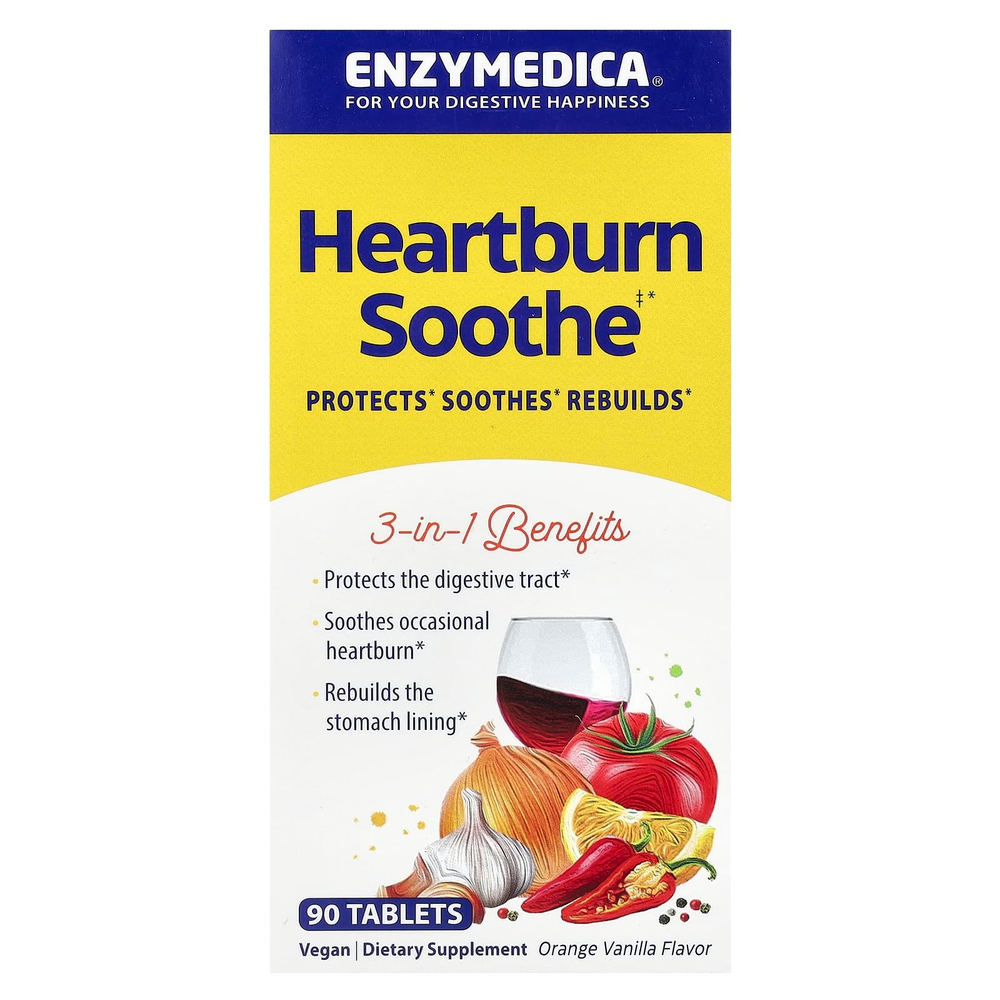 Enzymedica, средство от изжоги, апельсин и ваниль, 90 таблеток