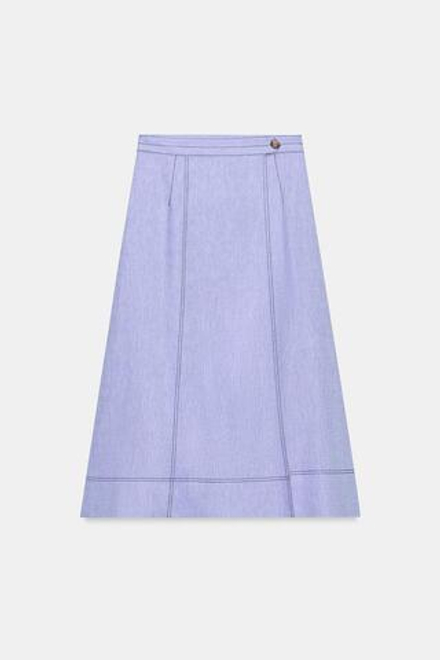 ZARA ЛЬНЯНАЯ ЮБКА НА ЗАПÁХЕ СО СТРОЧКОЙ, ГОЛУБОЙ