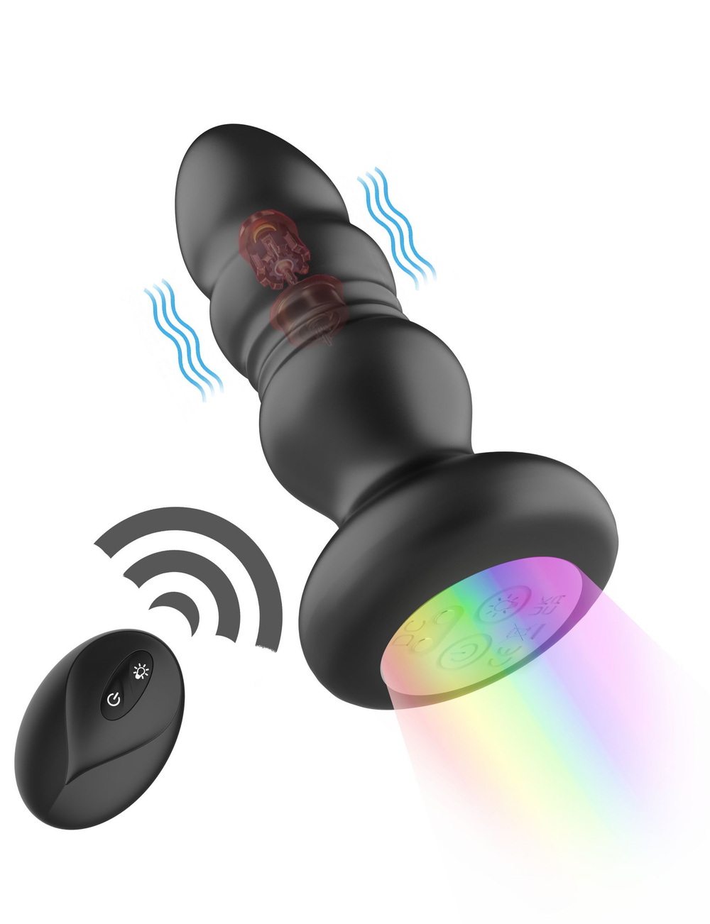 Черная анальная вибропробка с фрикционным механизмом и LED-подсветкой - 12,5 см. (Цвет: черный)