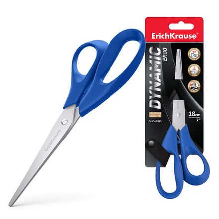 Ножницы 18 см, ErichKrause Dynamic, эргономичные ручки, цвет корпуса ассорти