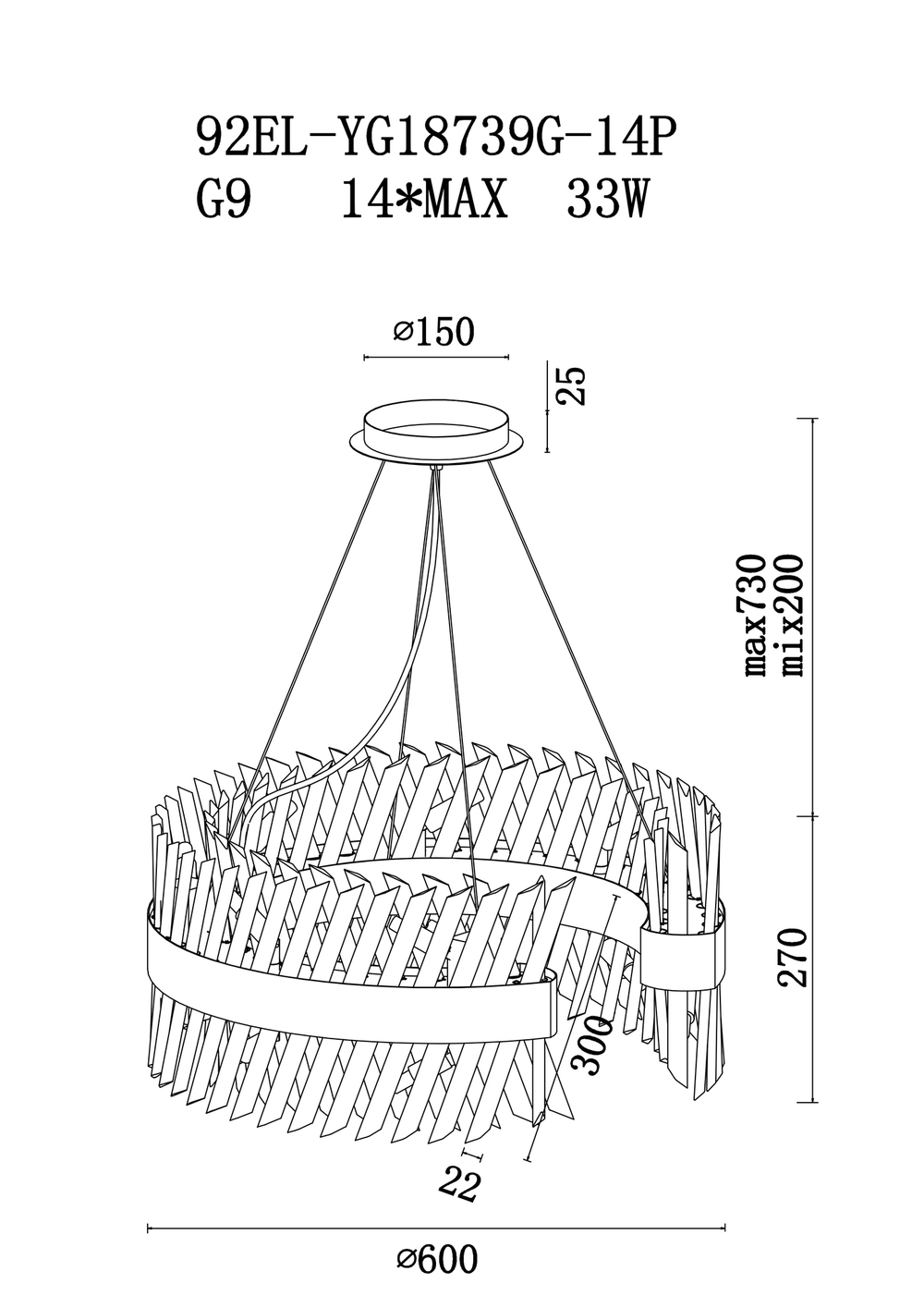 Люстра Garda Decor 92EL-YG18739G-14P