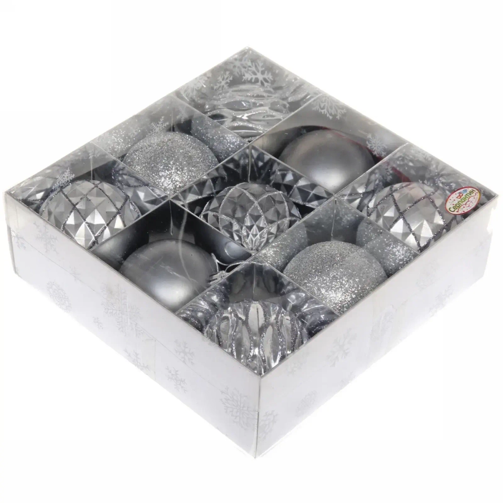 Набор шаров «Diamond shine» 8 см (9 предметов), графит/серебро