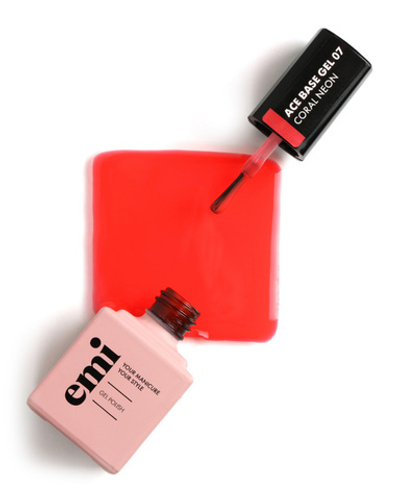 Emi База цветная E.MiLac Ace Base Gel №07 Coral Neon, 9 мл.