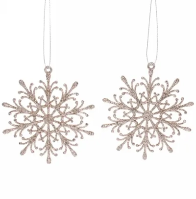 Подвески в блестках «Снежинки волшебные» 9 см (набор 2шт), шампань
